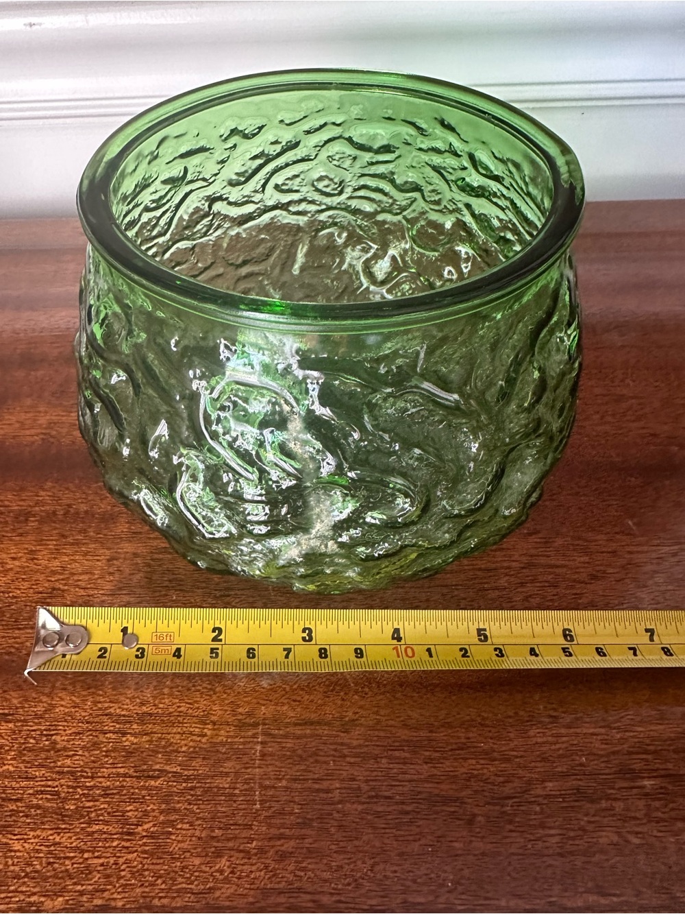 Vintage E.O. Brody Co. Emerald Green Crinkle Glass Bowl / Planter - Picture 5 of 7